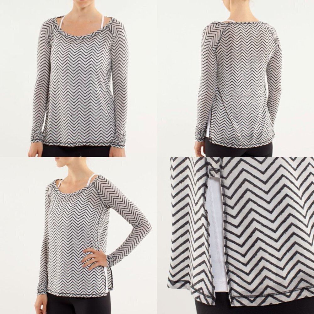 Lululemon Presence of Mind Long Sleeve Top‎ Textured Chevron Burnout Black Sz 6